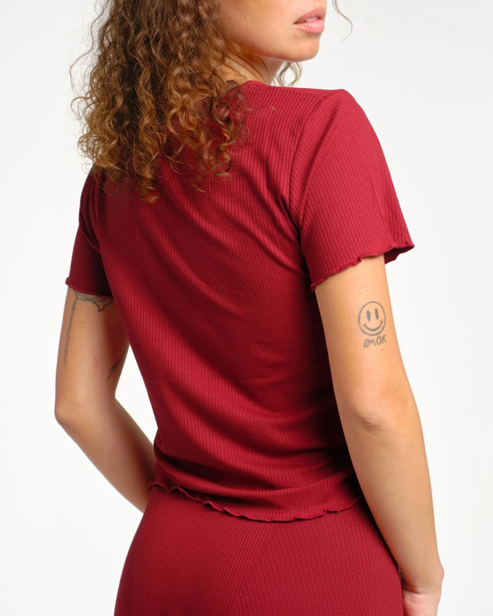 T-shirt côtelé rouge - Image 3